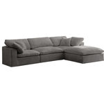 Meridian Furniture - Cozy Velvet Upholstered Comfort L-Shaped Modular Sectional, Grey, 4-Piece: 1 Armless Chair, 2 Corner Chair, 1 Ottoman - Bring home this Cozy 4-piece sectional for a fresh new look. Embrace casual elegance with this Cozy velvet cloud-like comfort modular fiber-filled seating option. Handsome from all angles, this piece features soft grey velvet upholstery to make it an easy fit in any room. This modular piece can be combined with other items in the Cozy collection to create a seating group of your dreams. The cushions on this piece are exceptionally comfortableand filled with fiber for luxury that you deserve as you rest and relax.