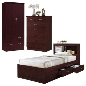 Home Square 3 Piece Bedroom Set with Captain Bed Armoire and 7 Drawer Chest