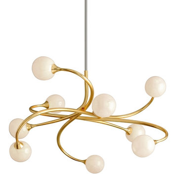 Signature 9-Light Chandelier, Gold Leaf, Antique White With Gold