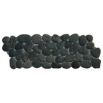 CNK Tile - Charcoal Black Pebble Tile Border - Each pebble is carefully selected and hand-sorted according to color, size and shape in order to ensure the highest quality pebble tile available. The stones are attached to a sturdy mesh backing using non-toxic, environmentally safe glue. Because of the unique pattern in which our tile is created they fit together seamlessly when installed so you can't tell where one tile ends and the next begins!