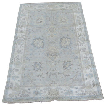 4'1x6 Handmadeb Beige White Wash Turkish Oushak Oriental Rug
