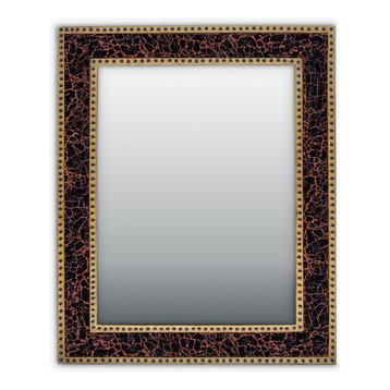 Crackled Glass Decorative Wall Mirror, 30"x24", Mahogany Brown