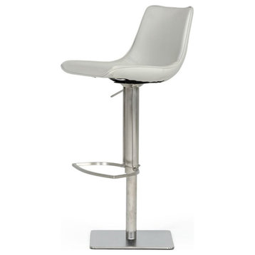 Limari Home Manning 29" Modern Leather & Stainless Steel Bar Stool in Light Gray