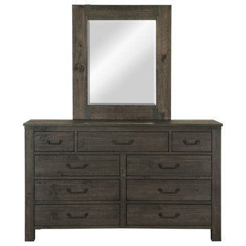 Magnussen Abington Drawer Dresser With Mirror in Weathered Charcoal