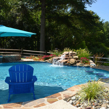 Pool with Tanning Ledge and Waterfall