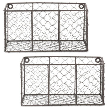 DII Modern Metal Small Wall Mount Chicken Wire Basket in Gray (Set of 2)