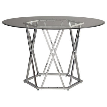 Ashley Furniture Madanere 47"" Round Glass Top Dining Table in Chrome