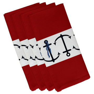 Anchor Stripe, Stripe Print Napkin, Red, Set of 4