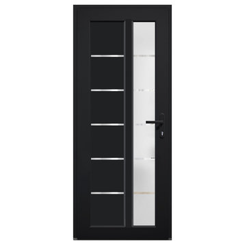 Front Exterior Prehung Door Frosted Glass / Manux 8088 Black, 36" X 80"; Left in
