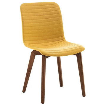 Vidor Dining Chair, Yellow PU Cover Seat, Walnut Veneer Back