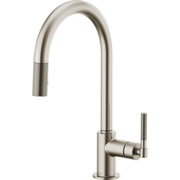 Litze 1-Handle Arc Spout Pull Down Kitchen Faucet, Knurled Handle, Stainless