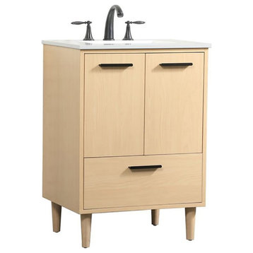 Elegant Decor Baldwin 24" Solid Wood and MDF Bathroom Vanity in Maple