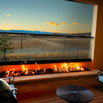 Fire feature and glass railing