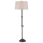 Currey & Company - Kilby Floor Lamp - The Kilby Floor Lamp, in the Barry Goralnick collection, proves this designer's talents for taking the basic and making it ingenious. The clever way the black floor lamp slides to raise or lower makes this fixture versatile. The oil-rubbed bronze finish on the metal and the off-white shantung shade create contrast.