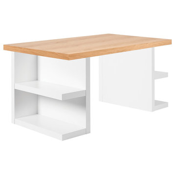 Contemporary Home Office Desk White Shelf Legs, Oak Top/White Legs