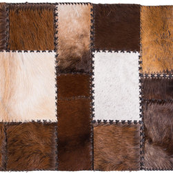 Modern Handmade Cowhide Patchwork Area Rug, Rectangle, Brown White, 5'11"x2'4" - Hall And Stair Runners