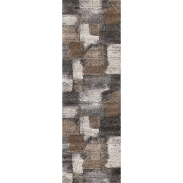 Brookfield Collection Plush Brown Gray Simple Patches Area Rug, 2'8"x8'2"