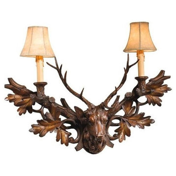 Wall Sconce MOUNTAIN Lodge Royal Stag Head Deer 2-Light Chestnut