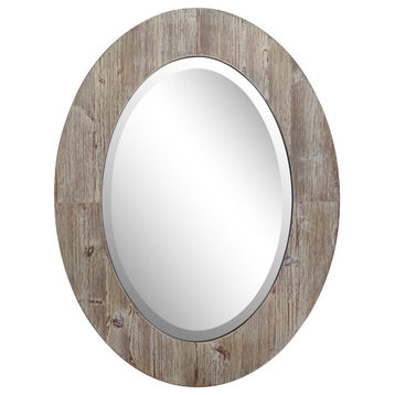 24" Oval Wood Grain Frame Mirror, Antique White Finish