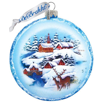Hand Painted Scenic Glass Ornament Winter Landscape