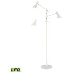 Elk Home - Sallert 2-Light Adjustable Floor Lamp - The Sallert floor lamp features three articulated spot lights. Made from steel in a fresh, white finish, its pared-back form is inspired by Mid-Century modern aesthetics. This lamp is given stability by its round metal base. The functional and stylish design provides an ideal way to bring focused reading light to a seating area or simply add ambient illumination to a corner.