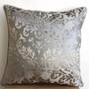 Gray Damask Pillows Cover, Burnout Velvet 18x18 Pillow Case, Gray Silver Damask