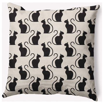 18" x 18" Spooky Cats Indoor/Outdoor Polyester Throw Pillow, Cream