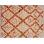 Bareens Designer Rugs - Shag Moroccan Sullivan Ivory/Rust Wool Rug - 4'3'' x 5'8'' - Hand knotted from finest quality wool, this stunning fashionable handmade Moroccan rug also known as a shag rug is crafted by skilled artisans with trendy and elegant design and sophisticated modern pattern creating a compelling focal point in any living area. The Moroccan rug featuring a stunning global inspired design that endure at the forefront of contemporary trend. The meticulously plush pile constructed in great quality wool, features luxurious texture and appearance adding softness, warmth and comfort to any room.