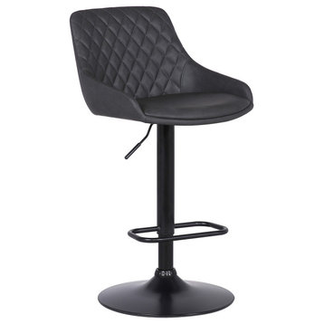 Benzara BM237248 Metal and Leatherette Bar Stool With Adjustable Height, Black