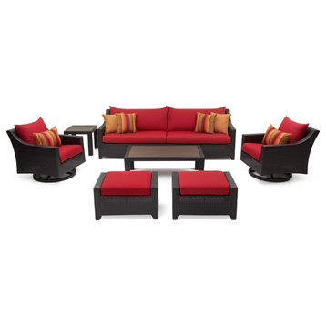 Deco Deluxe 8 Piece Sunbrella Outdoor Patio Sofa and Motion Club Chair Set, Sunset Red