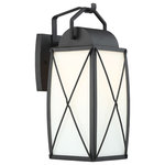 Designers Fountain - Fairlington 1 Light Outdoor Wall Lantern, Black, Large - Fairlington is the perfect complement to any home. Offered in black with etched white glass for an ageless appeal. Pairs perfectly with Designers Fountain Wiz Colors A19 lamps for that burst of color and excitement.