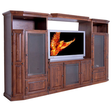 Traditional TV Stand With Media Storage, Red Oak, 67w
