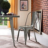 Modern Industrial Distressed Antique Vintage Style Dining Chair, Silver, Metal