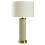 StyleCraft - Dann Foley Table Lamp Tan Shagreen Pattern And Polished Brass Off-White - Nostalgic and inviting, this table lamp is a perfect addition to your living room or home office. The base is wrapped in leather with brass accents around its top and bottom, complementing the rounded drum-style shade on top.