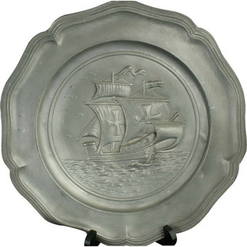 Consigned Plate Sailing Boat Pewter Vintage 1950 French Decorative
