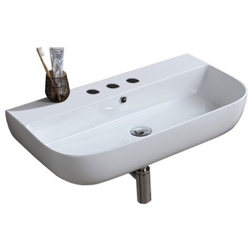 30" Modern Ceramic Wall Mounted or Vessel Sink, 3-Hole