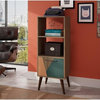 Sami 2.0 Double Bookcase With 1, Drawer In Oak Frame With Peach And Teal.