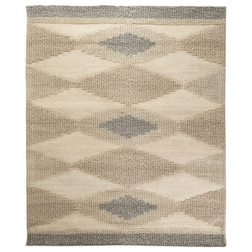 Emory 8'x10' Beige/Ivory/Gray Wool Hand Woven Diamond Patterned Rug