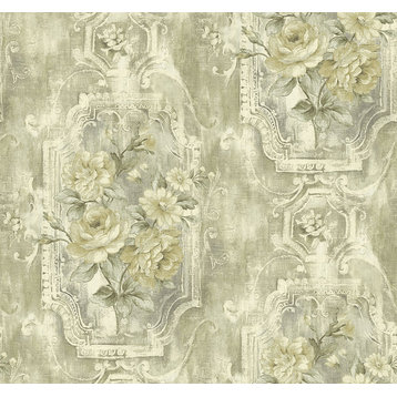 Rose Panel Wallpaper in Distressed Linen AR30007 from Wallquest