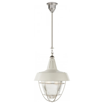Henry Industrial Hanging Light, 2-Light, Polished Nickel, Over All Height 54.5"