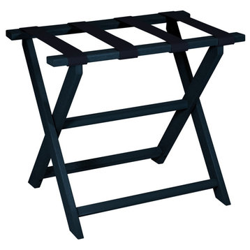 HomeRoots Earth Friendly Navy Blue Folding Luggage Rack With Navy Straps