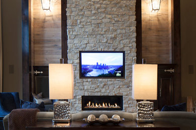 Inspiration for a timeless family room remodel in Omaha
