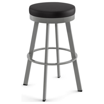 Amisco Swice Swivel Counter and Bar Stool, Charcoal Black Faux Leather / Metallic Grey Metal, Counter Height