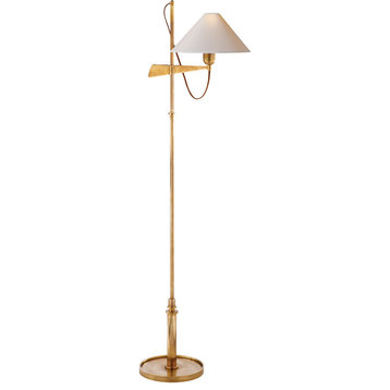 Hargett Floor Lamp, 1-Light Bridge Arm, Hand-Rubbed  Brass,  Paper Shade, 56.5"H
