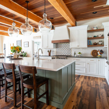 Open Concept Farmhouse Kitchen with Exposed Beams
