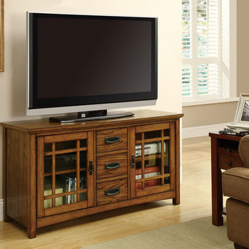 Coaster | TV Console in Brown Oak | Windowpane Door Fronts -$528.11
