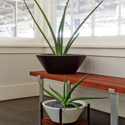 Case Study Wok Planter with Wood Stand - Indoor Pots And Planters