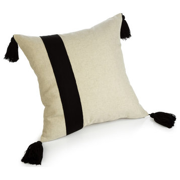 Positano 18"x18" Embroidered Throw Pillow with Tassels, Black