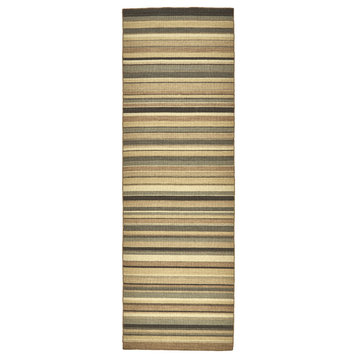 Naida Natural Wool Dhurrie, Natural Tan/Gray Stripes, 2'6"x8' Runner
