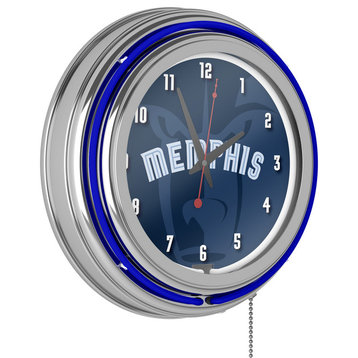 NBA Chrome Double Rung Neon Clock, Fade, Memphis Grizzlies